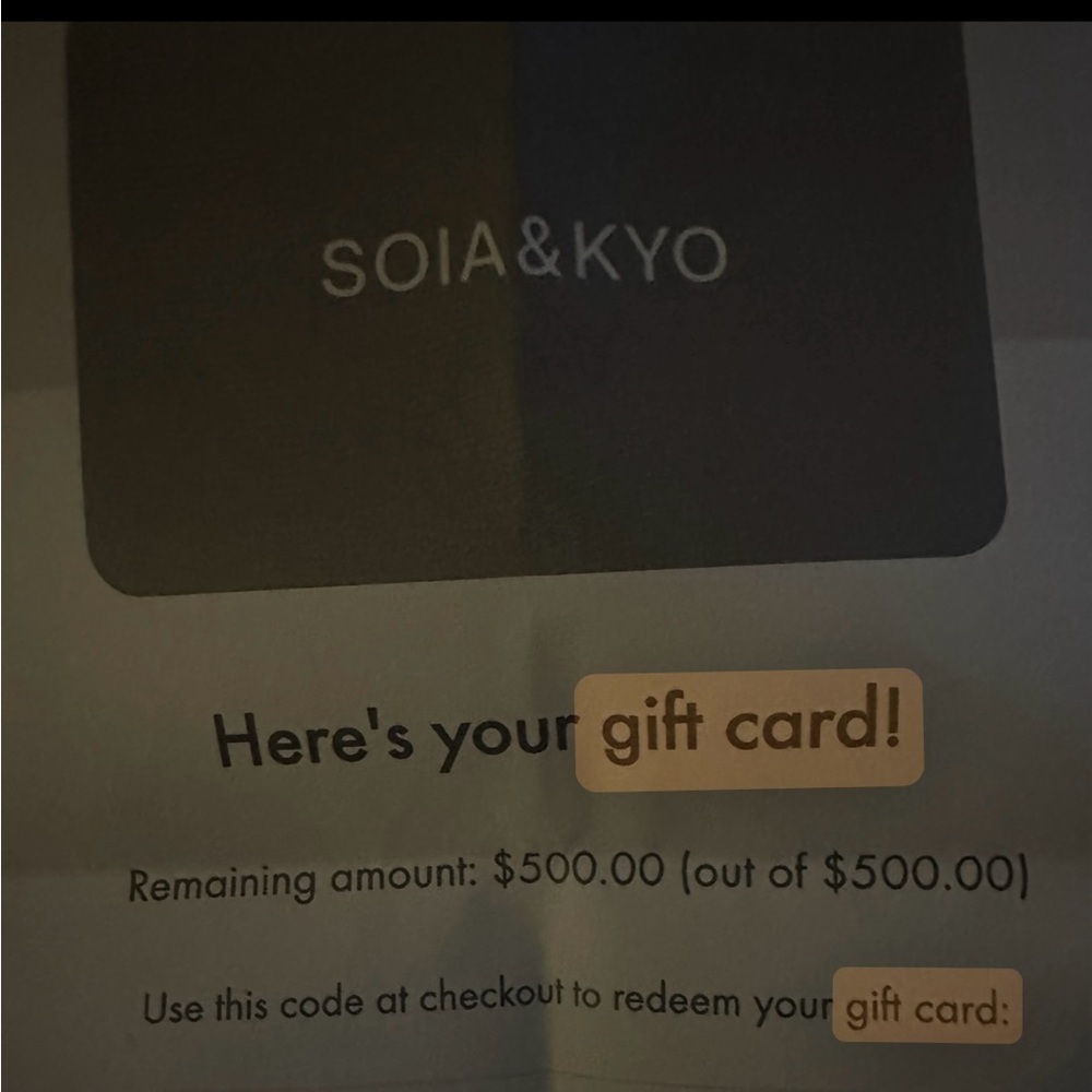 Soia & Kyo Gift Card with Black and Tan Design